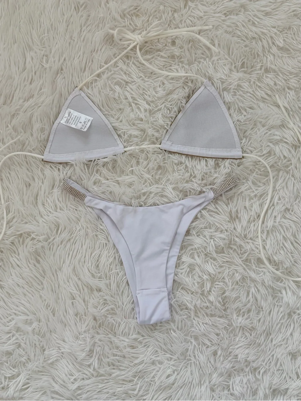 Y2K McBling White Rhinestone Bikini Set Size Small - Picture 4 of 9